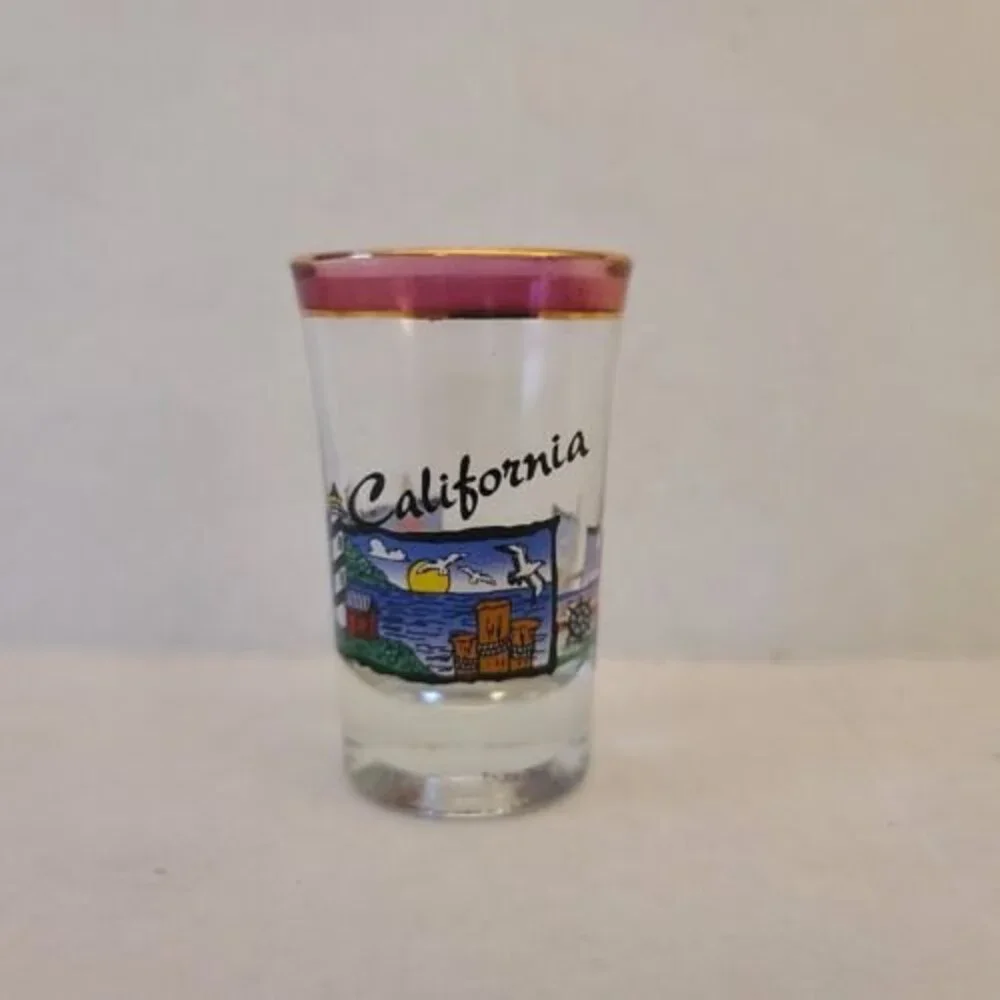 State of California Wraparound Shot Glass Seagulls Lighthouse Dock